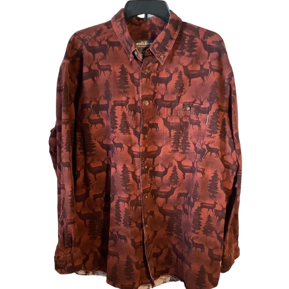 Woolrich Men’s Heavy Flannel Button Down Shirt Size XL Outdoor Deer Design